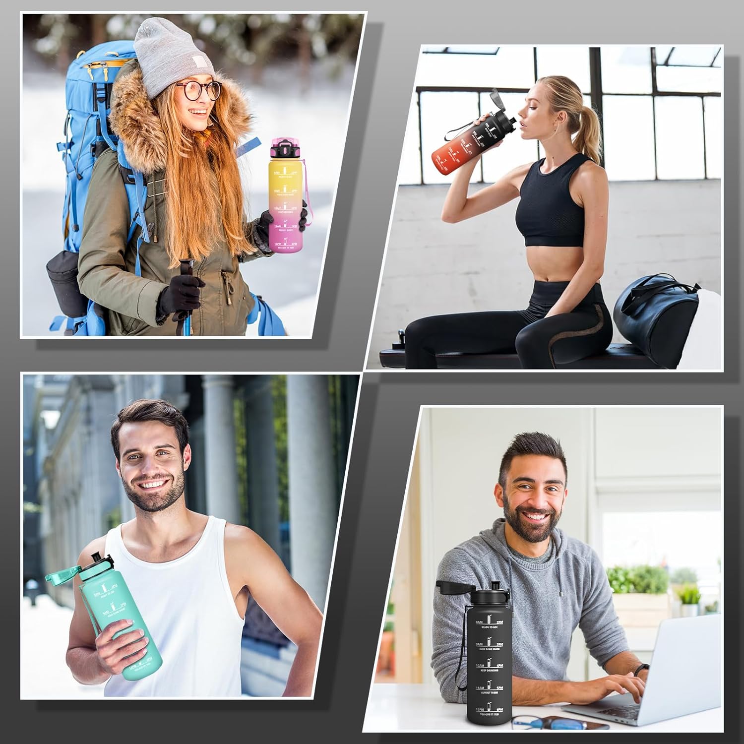 Motswedi 1000ml BPA-Free Leakproof Water Bottle with Time Markings