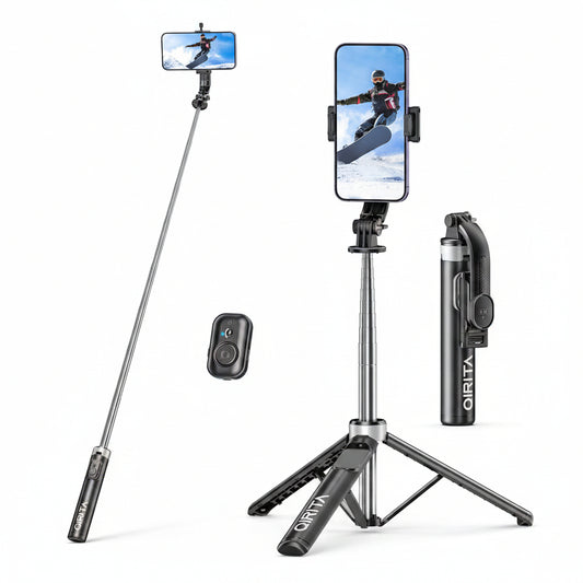 Qirita C13SS Selfie Stick Tripod with Remote 52-Inch Extendable Phone Stand Black