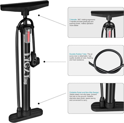 LYGZTing 160psi Dual Valve Bicycle Floor Pump – Portable Compact Design