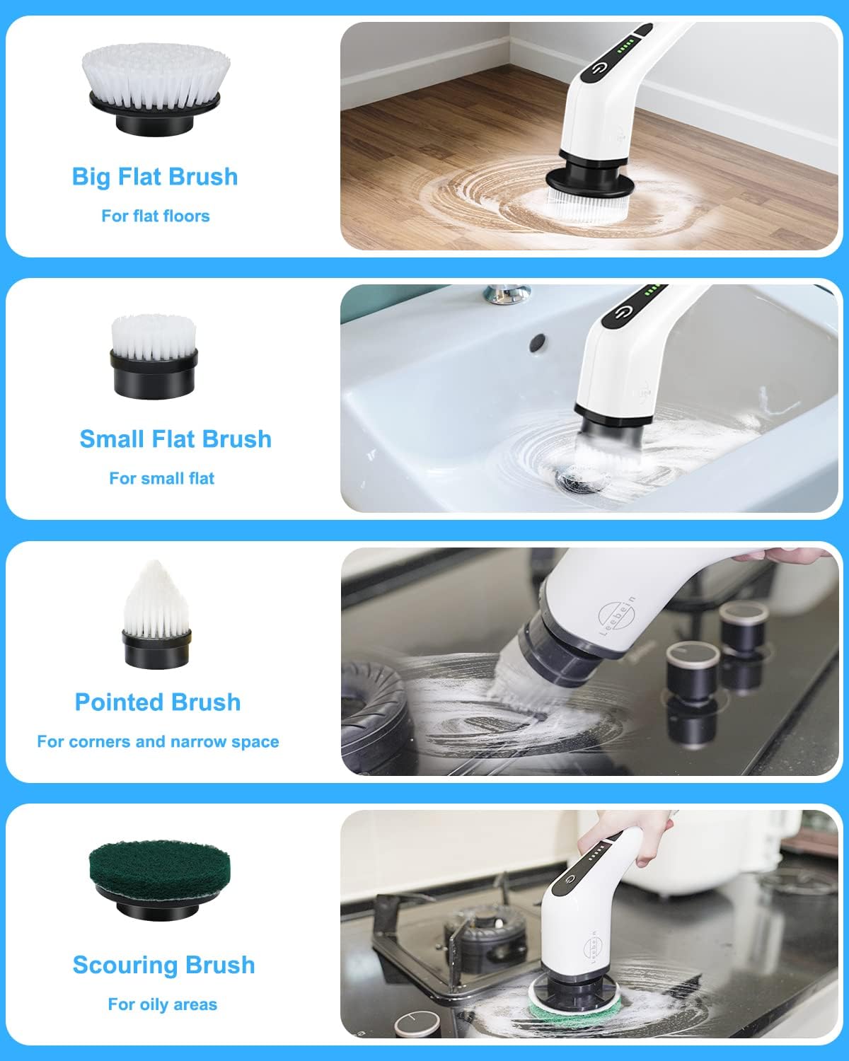 Leebein Cordless Electric Spin Scrubber with 8 Brush Heads