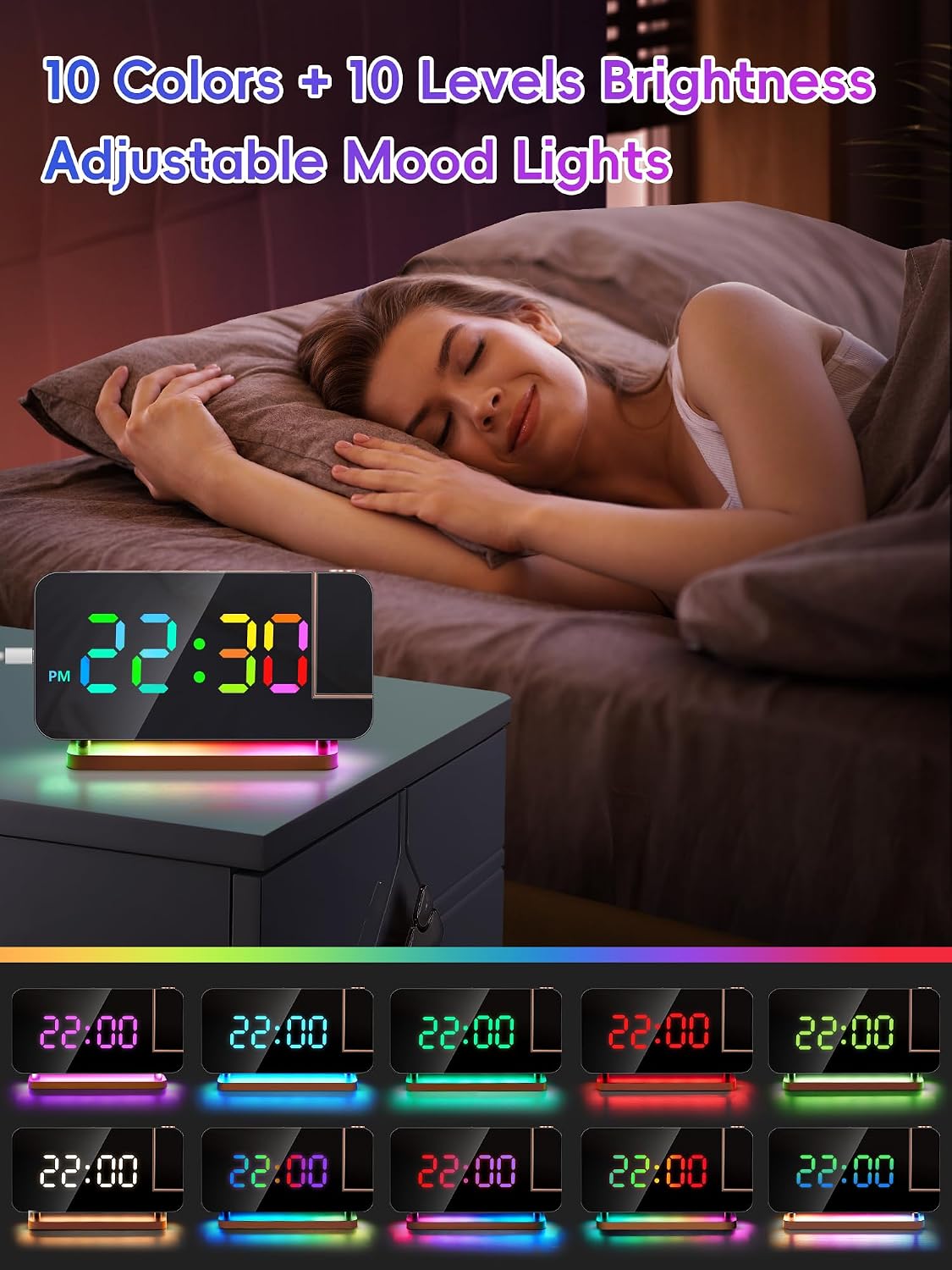COOLNIGHT EN8853B-RGB Projection Alarm Clock Rose Gold