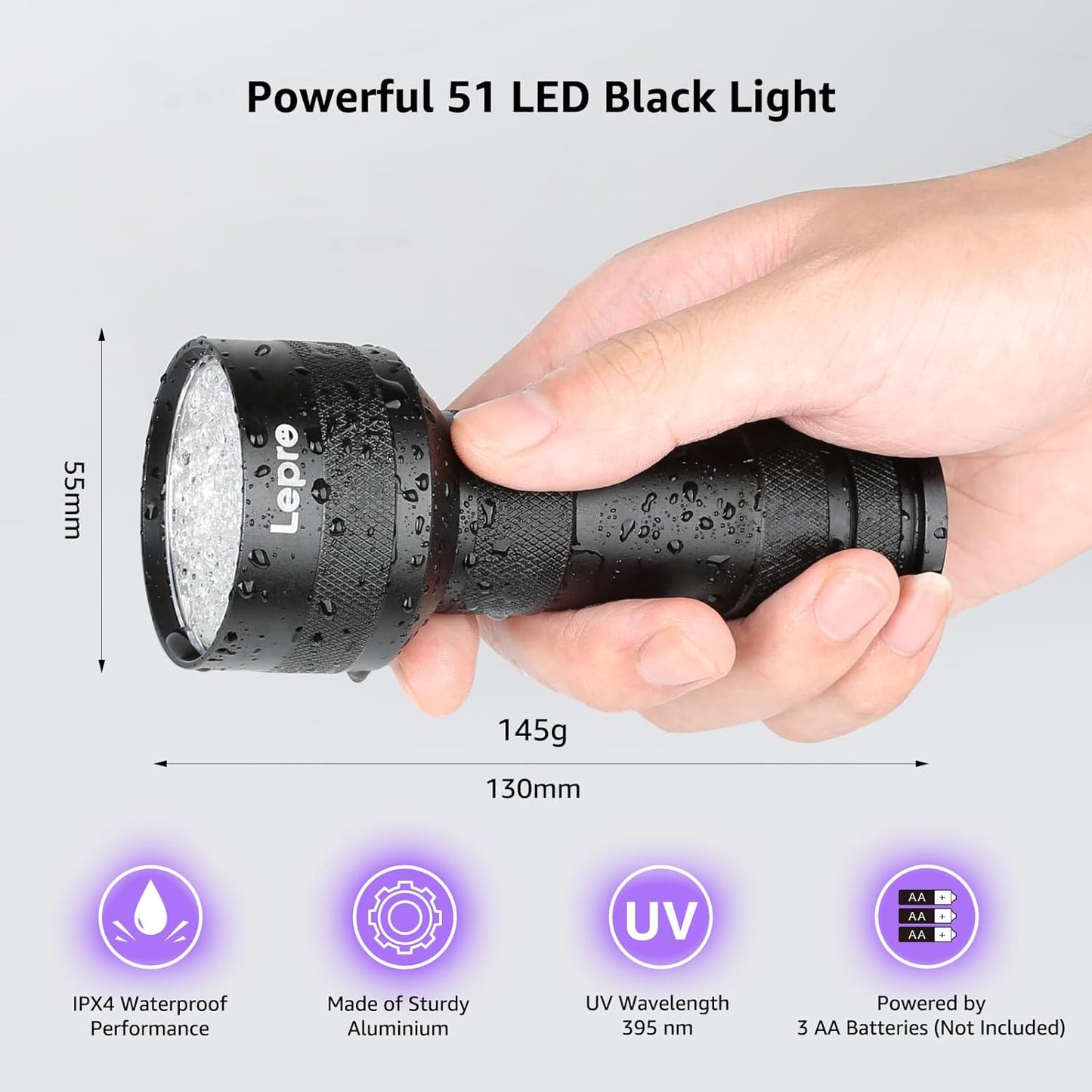 Lepro 51-LED UV Flashlight – Portable Blacklight for Pet Urine Detection