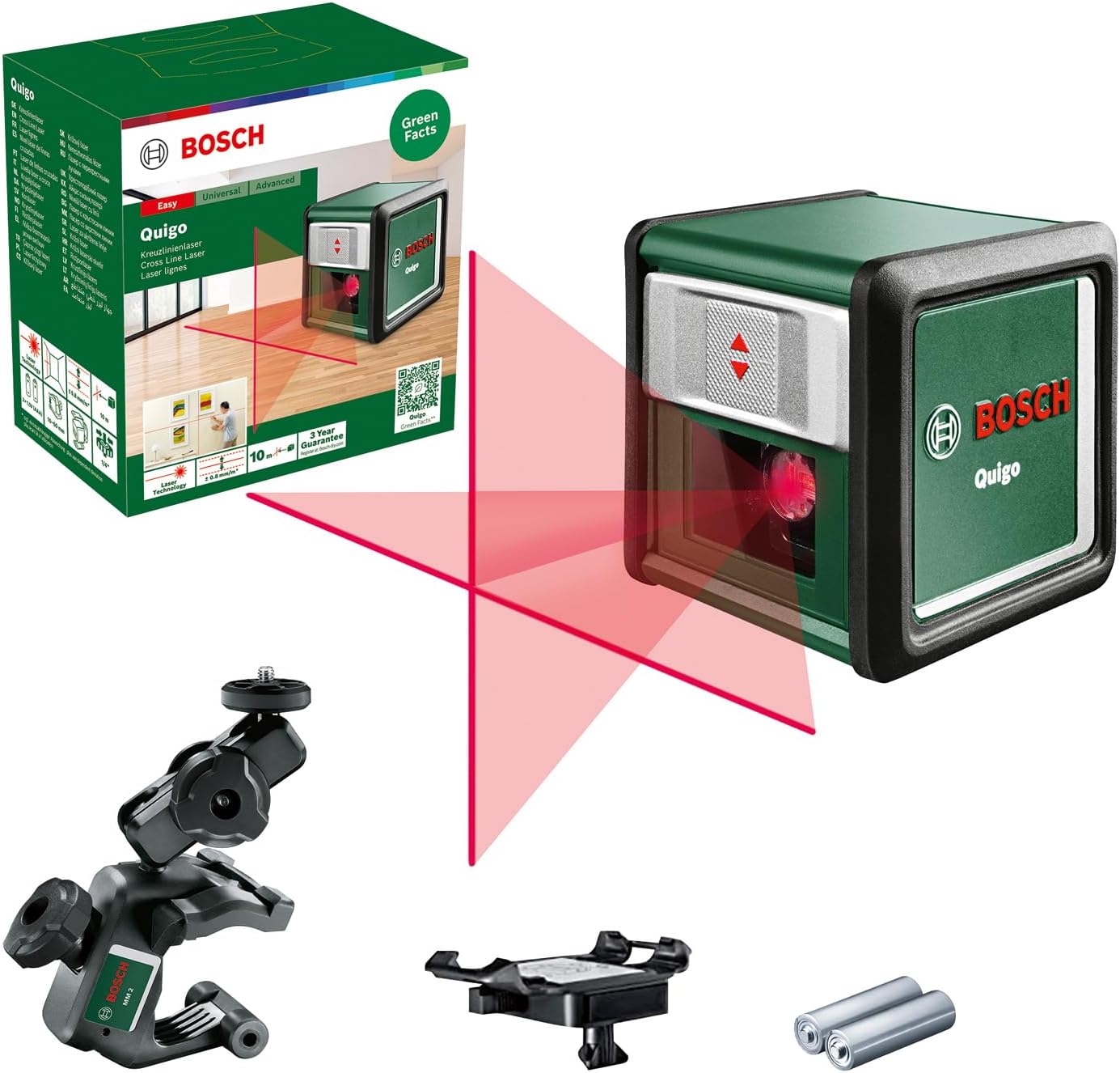 Bosch Quigo Cross Line Laser with MM2 Universal Clamp