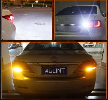 AGLINT 2x P21W LED Bulbs 24SMD 1156 BA15S Reverse Brake DRL Tail Light White 6500K 12V-24V