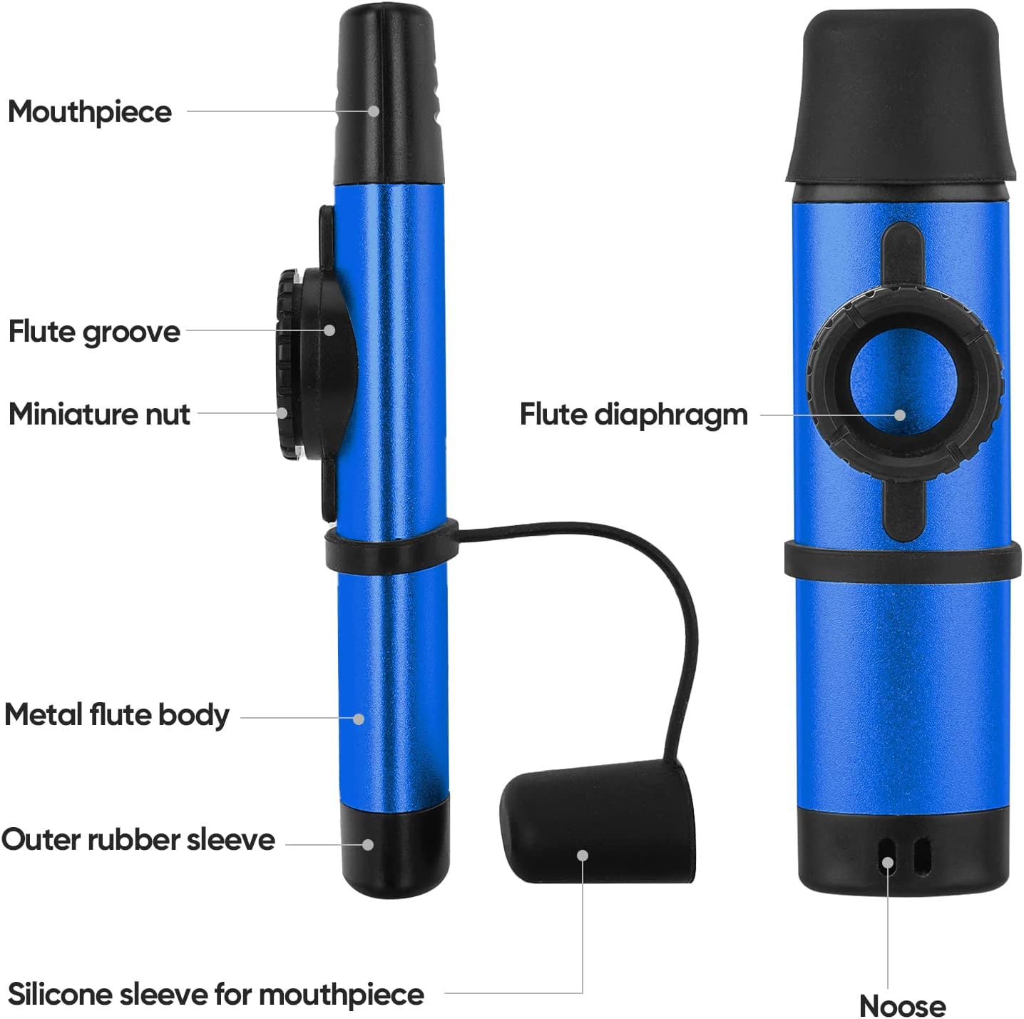 Adjustable Metal Kazoo with 5 Extra Membranes – Blue