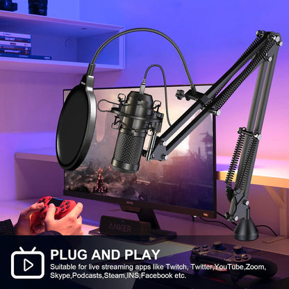 Aokeo AK-60 USB Condenser Microphone Kit – 192kHz/24bit Cardioid Mic with Boom Arm, Shock Mount & Pop Filter