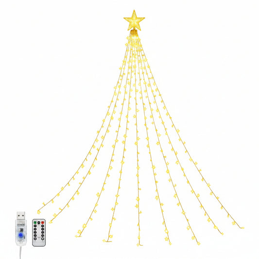 WoskjXas Christmas Tree Waterfall Lights 9-Piece 198 LED 2 m 8 Modes Remote Control USB IP65