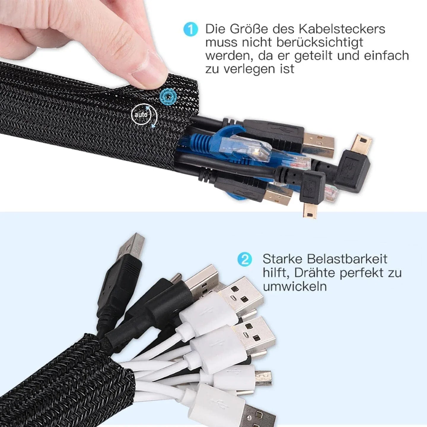 AGPTEK 2 m Cable Sleeve, 25-39 mm Self-Closing Cable Duct, Flexible Woven Cable Sheath - Gomix Brands Outlet