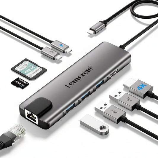 Lemorel USB‑C 9‑in‑1 Hub with Ethernet, HDMI 4K, Brown