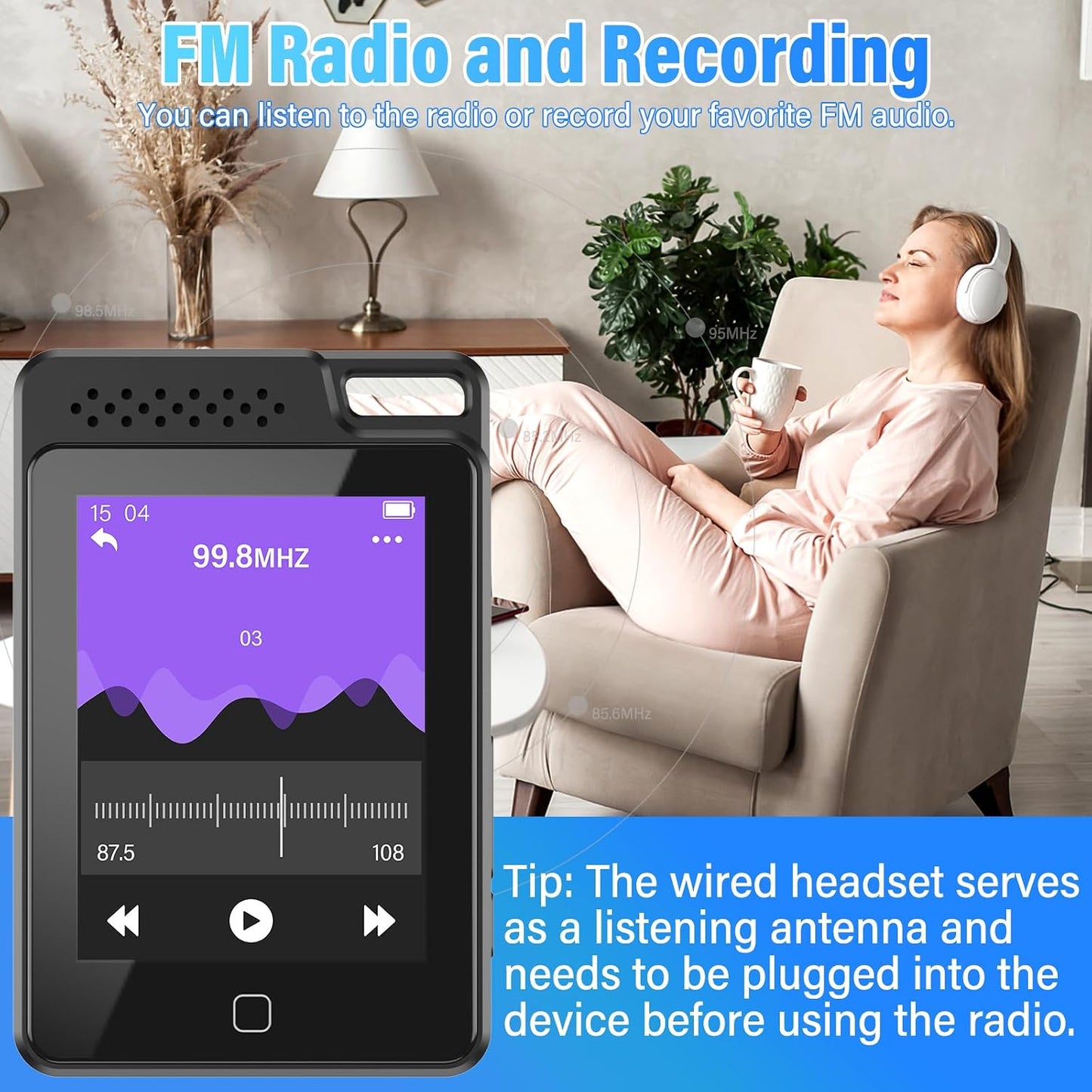 BOOTEEK 64GB MP3 Player Bluetooth 5.0 2.4 Inch Touchscreen with Speaker FM Radio Recorder Expandable Up to 128GB Black