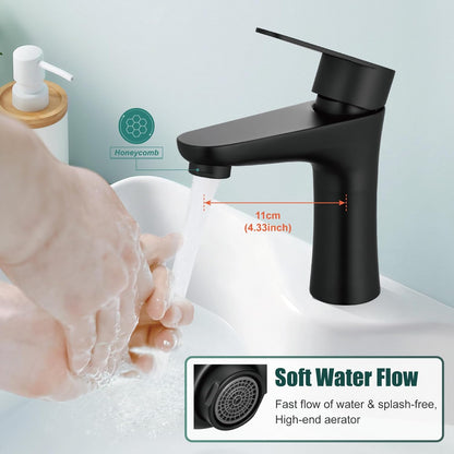 Heyalan Matte Black Single-Lever Bathroom Faucet with Pop‑Up Drain