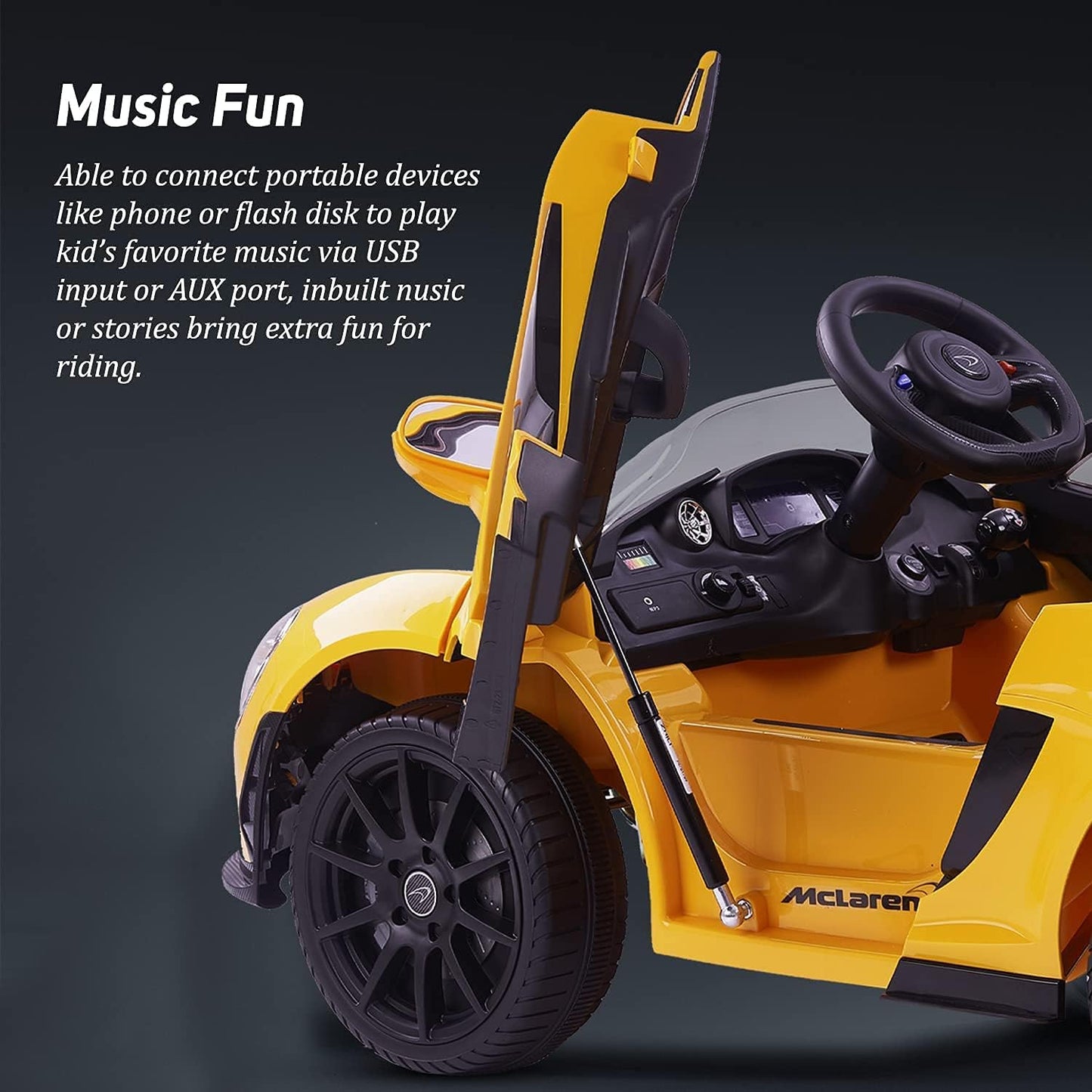 Baybee McLaren Ride-On Car – Royal Yellow Dual Battery