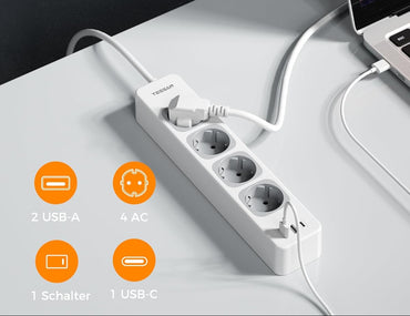 TESSAN 7-in-1 Power Strip with 4 AC Outlets, USB-C, 2 USB-A Ports