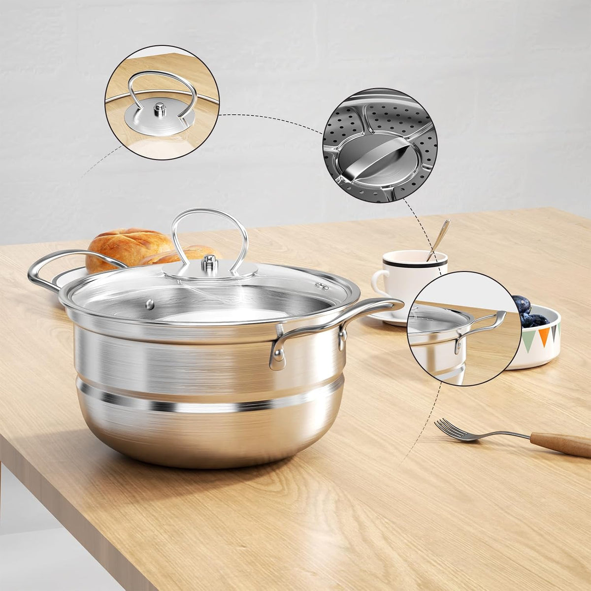 Mihoho 12-Piece Stainless Steel Cookware Set with Glass Lids