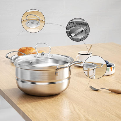 Mihoho 12-Piece Stainless Steel Cookware Set with Glass Lids