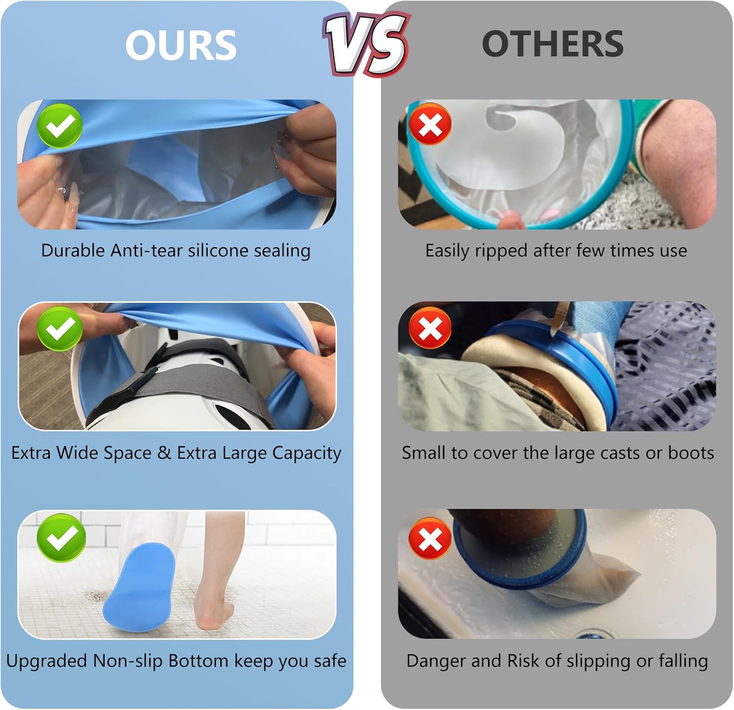 YUNCHI Waterproof Extra Wide Leg Cast Cover for Shower