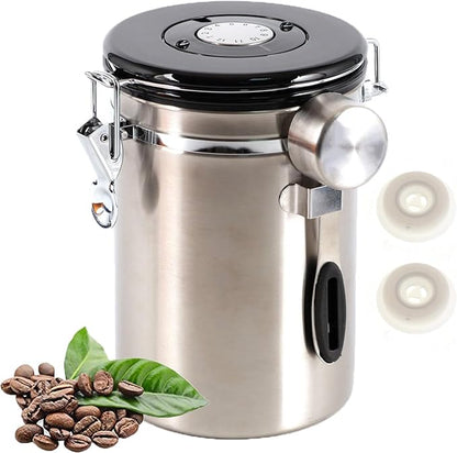 SUEIANNMN 1.8L Airtight Stainless Steel Coffee Canister with Freshness Tracker