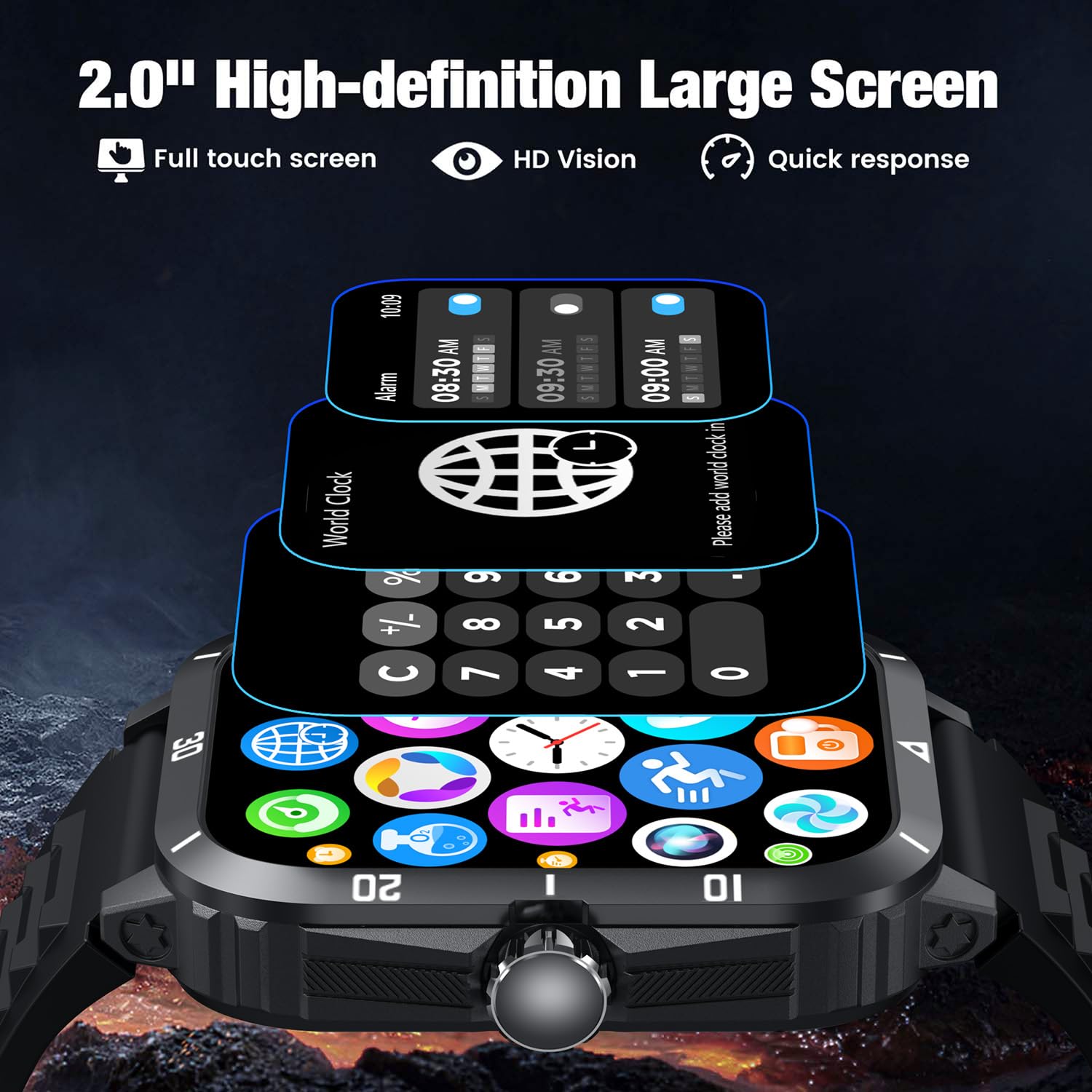 Men's 2.0" Full Touchscreen Smartwatch: Fitness Tracker, Call Function, Health Monitor