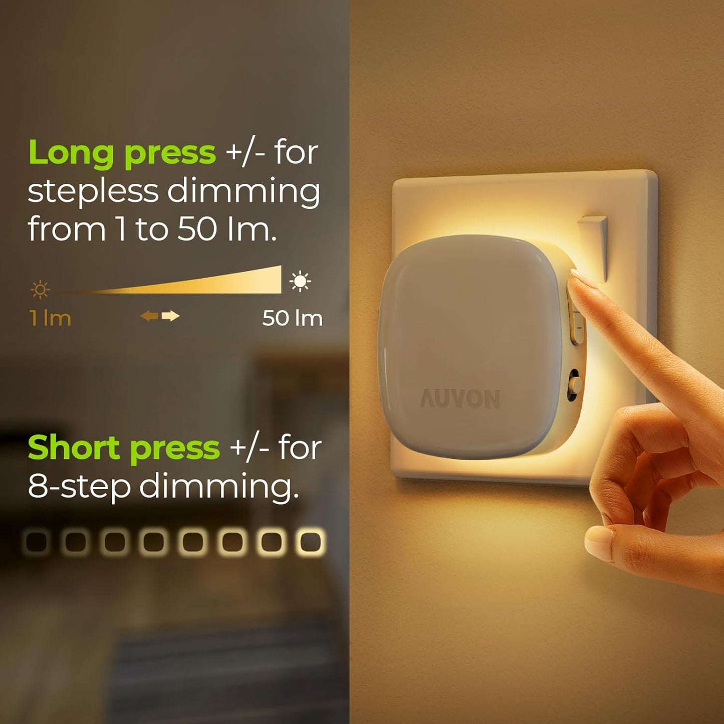 AUVON Adjustable Dimmable Night Light with Motion Sensor (2 Pack)