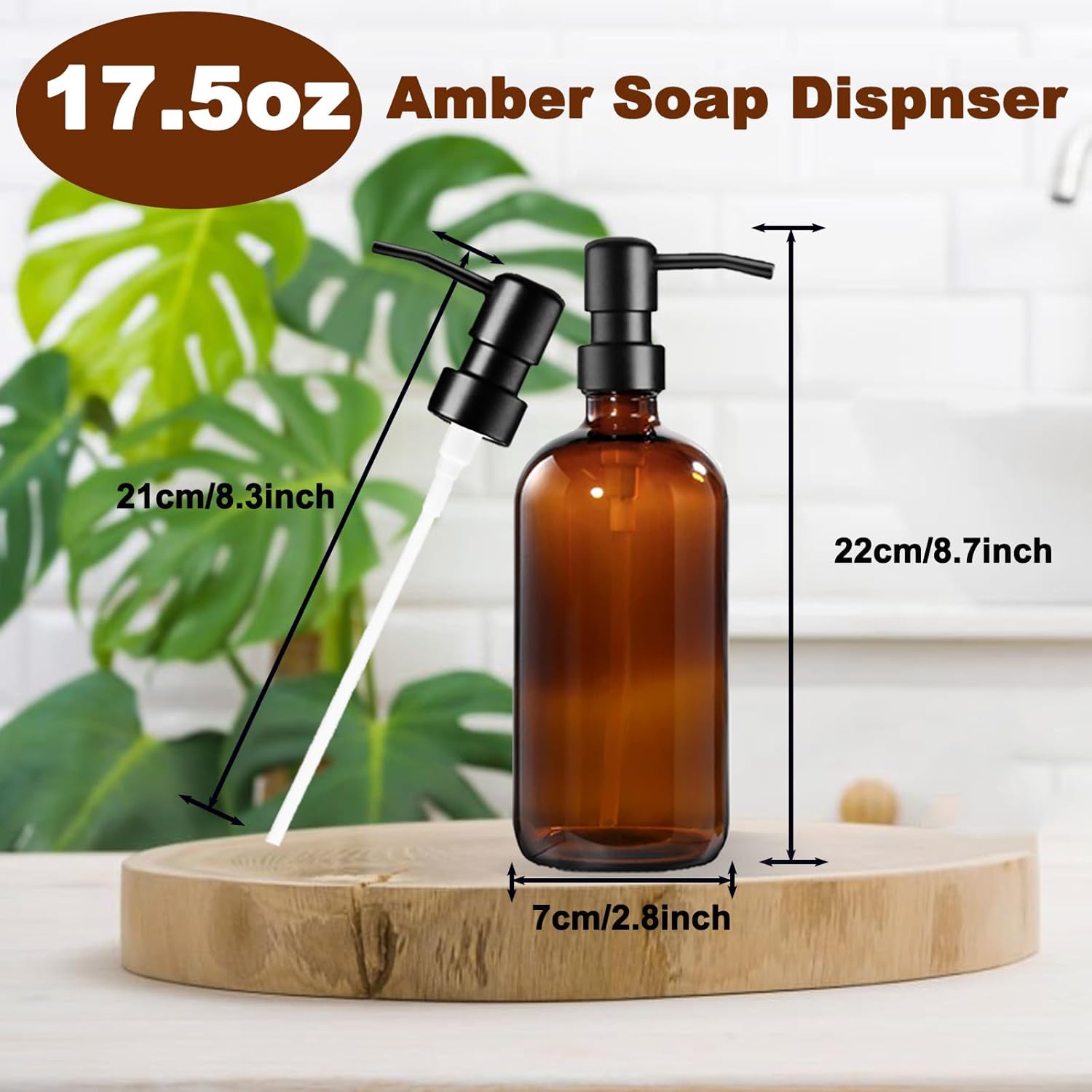 Amber Glass Soap Dispenser Set – 2 Pack 500ml Refillable