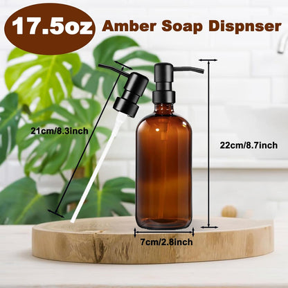 Amber Glass Soap Dispenser Set – 2 Pack 500ml Refillable