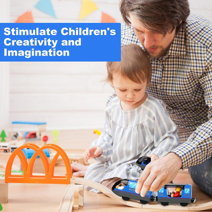 Blue Battery-Powered Electric Train for Wooden Railway Sets