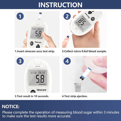 Sinocare Safe Accu Blood Glucose Monitor Kit with 50 Strips
