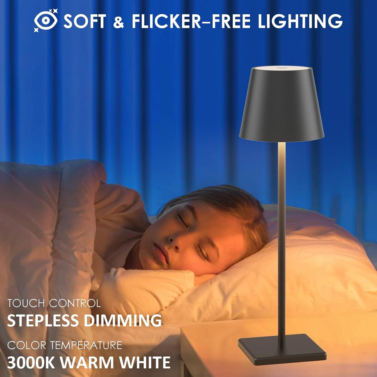 Aoceley HT-010 2-Pack LED Cordless Table Lamp Rechargeable 5000mAh Stepless Dimming IP65 Waterproof Modern Portable