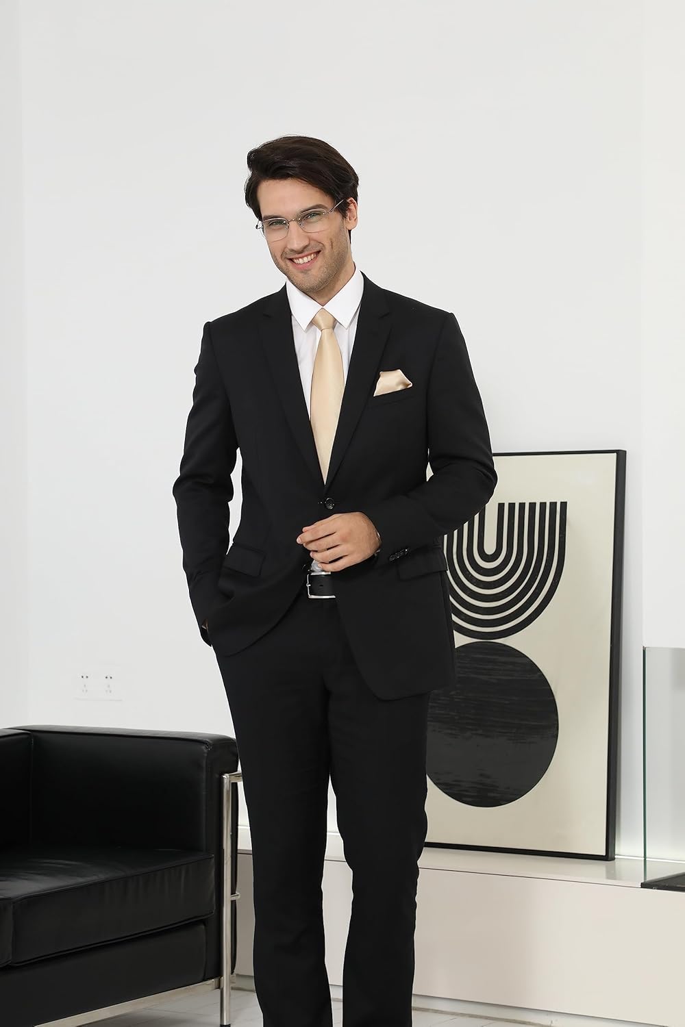 HISDERN Premium Satin Men's Tie Set with Pocket Square