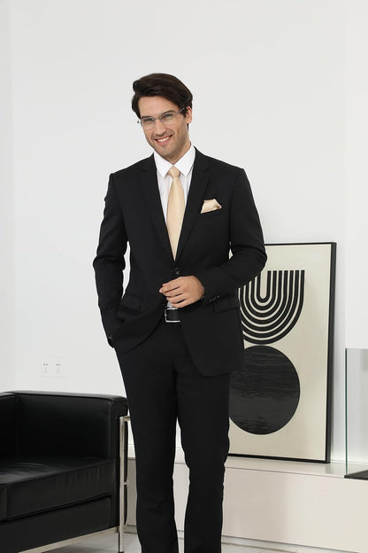 HISDERN Premium Satin Men's Tie Set with Pocket Square