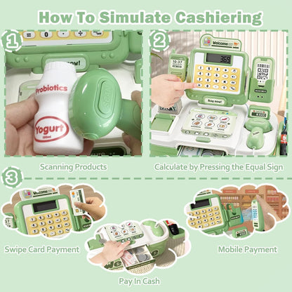 AquaFalcon Kids Pretend Cash Register Playset with Scanner and Money