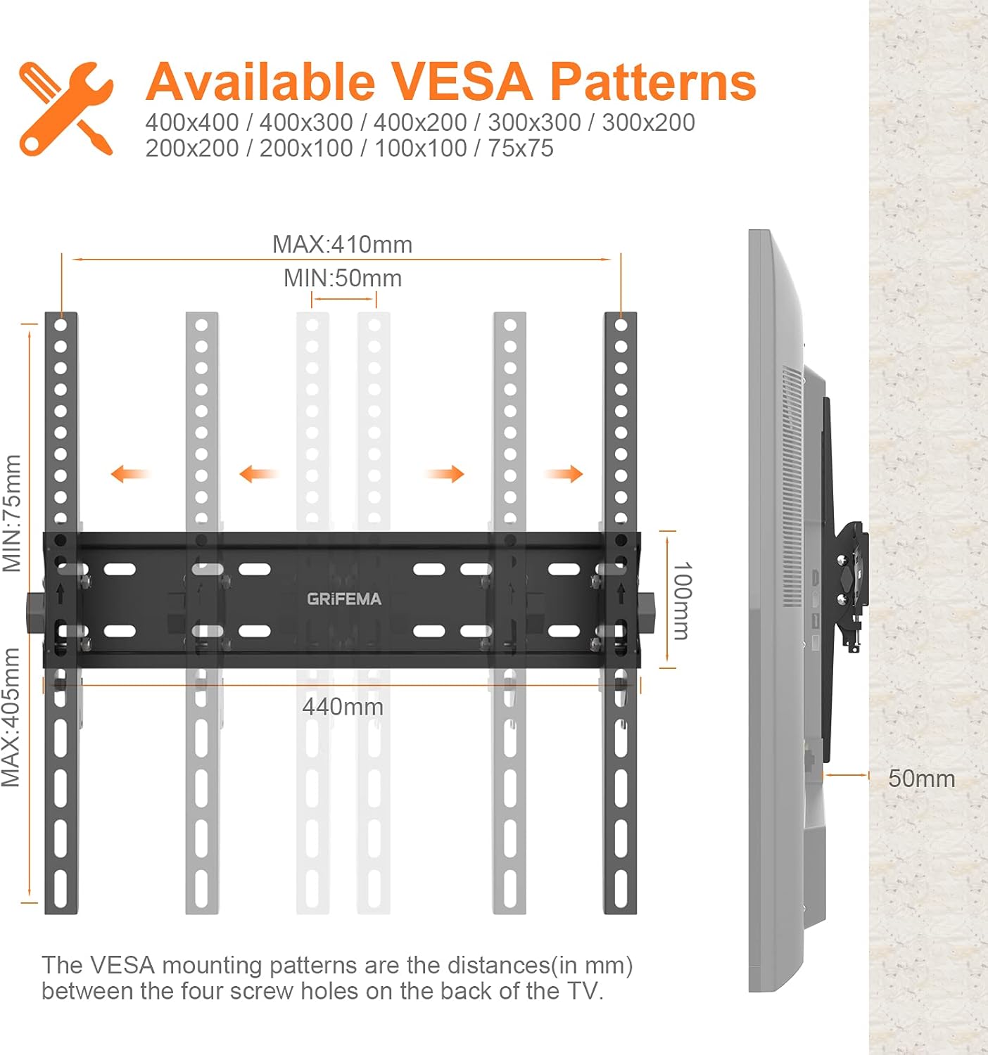 GRIFEMA GB1004-2 TV Wall Mount, 26-55" Flat & Curved, 50 kg Capacity