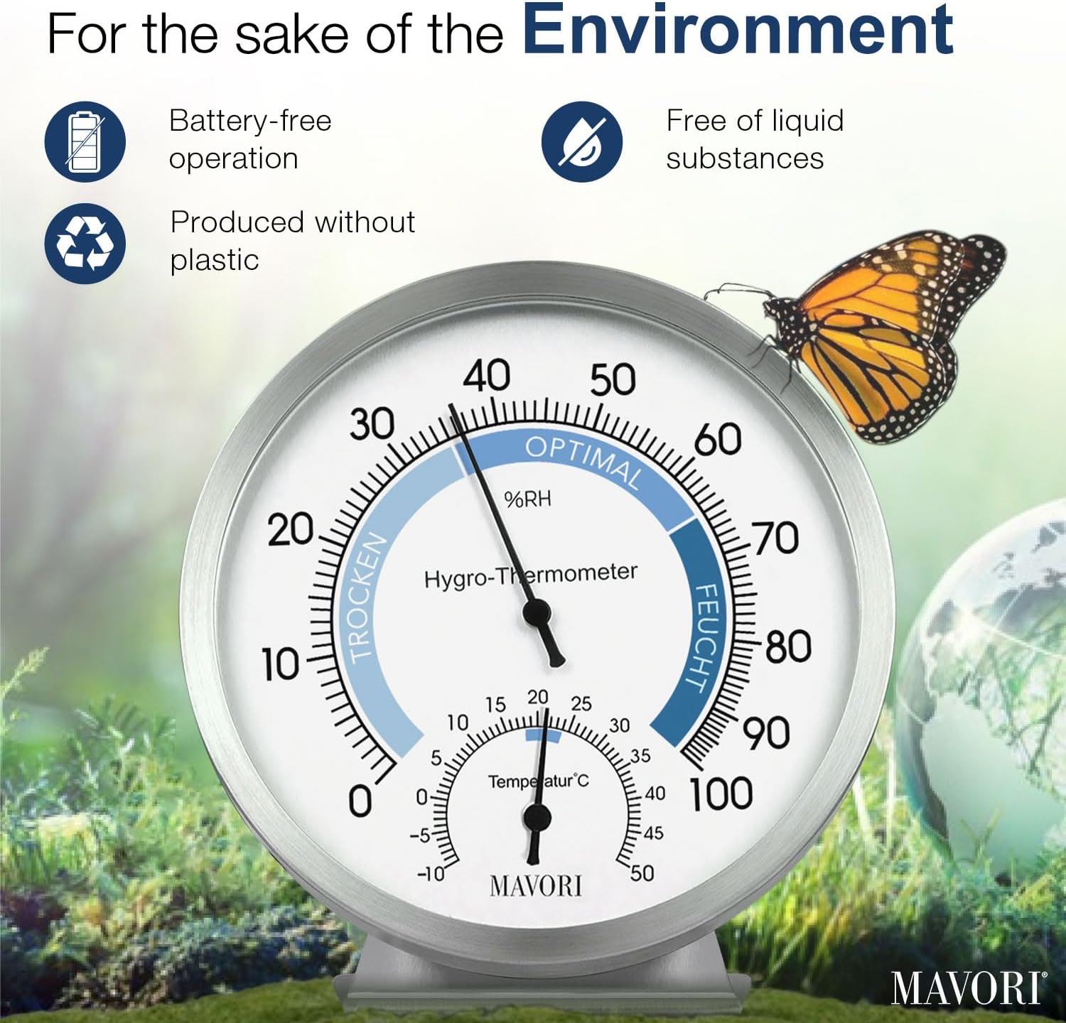 MAVORI Stainless Steel Analog Hygrometer Thermometer – High Accuracy Indoor