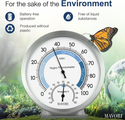 MAVORI Stainless Steel Analog Hygrometer Thermometer – High Accuracy Indoor