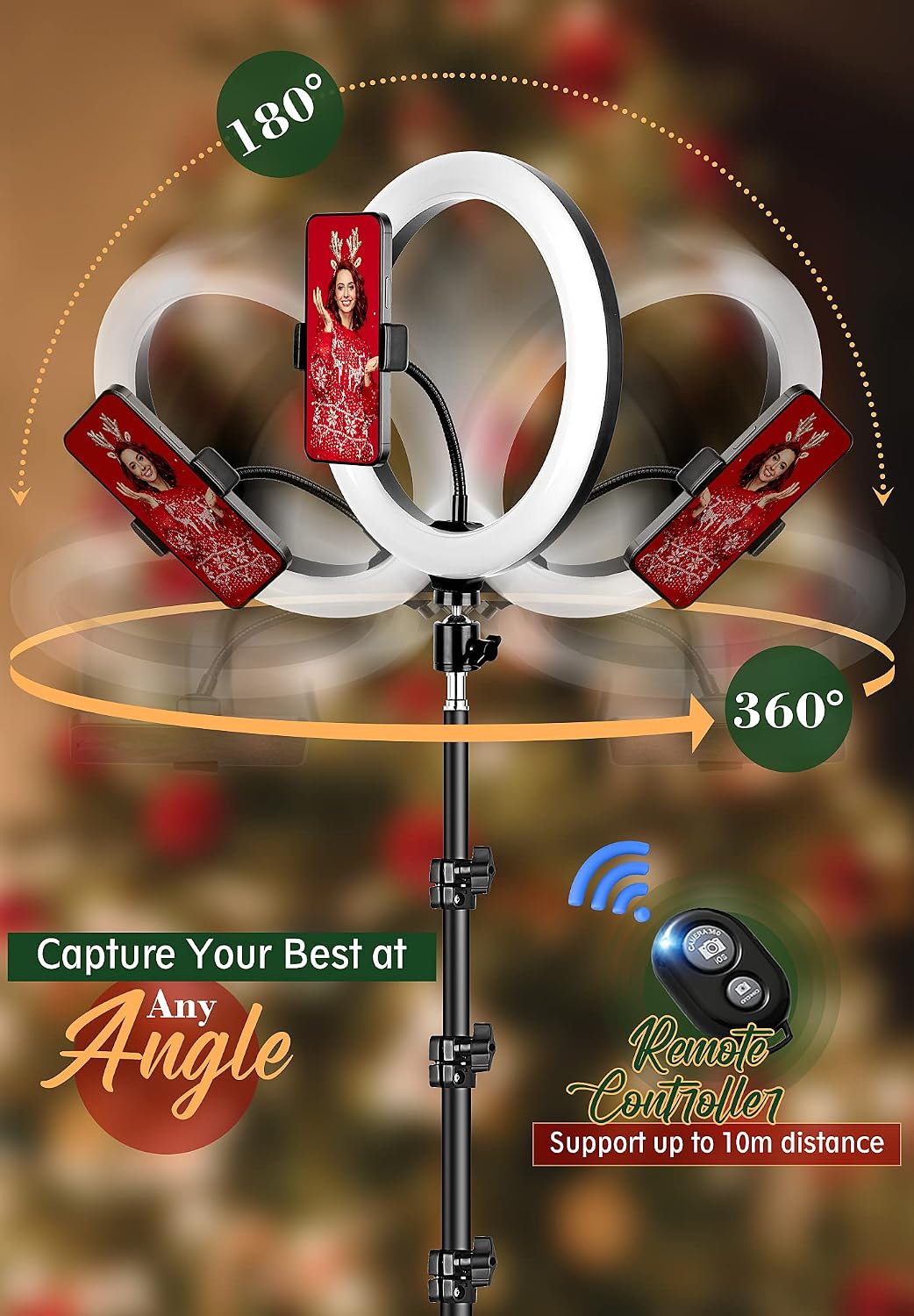 LIPETY F10-260CW 25.4 cm Ring Light with Tripod Stand & Phone Holder 177.8 cm Tall LED Lamp