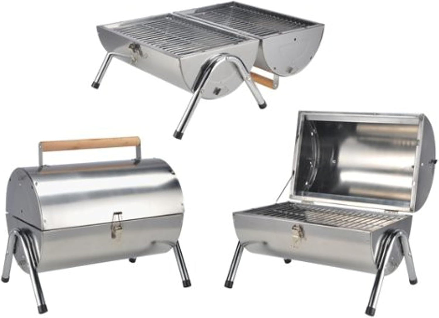 Stainless Steel Portable BBQ Barrel Grill – Compact Camping & Beach Grill