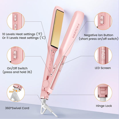 Faszin Professional 1.65" Wide-Plate Titanium Hair Straightener Pink