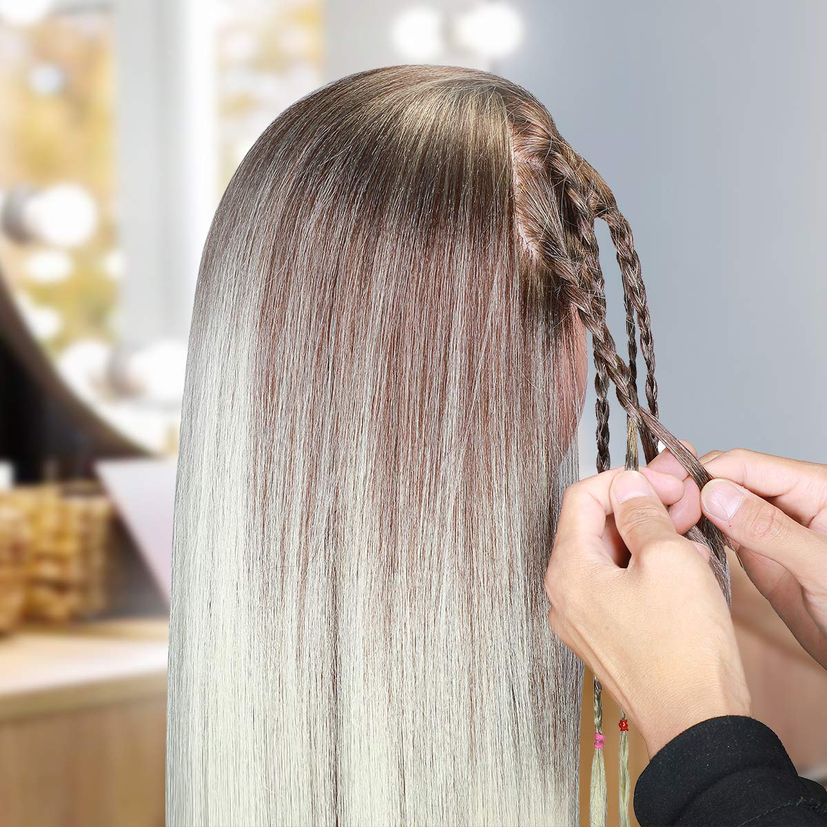 DanseeMeibr 26-28 Inch High Temp Fiber Hair Mannequin Styling Practice Head