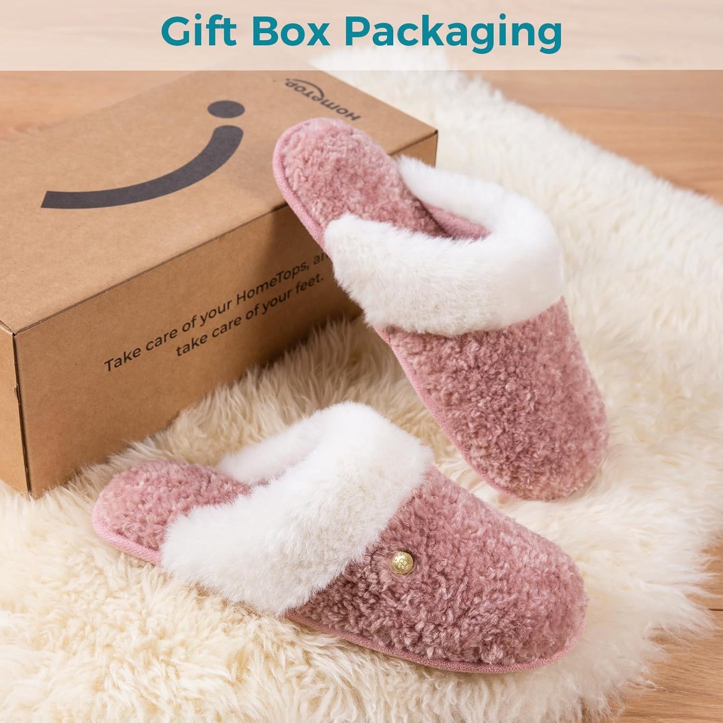 HomeTop Women's Memory Foam Slippers with Cozy Faux Fur Collar