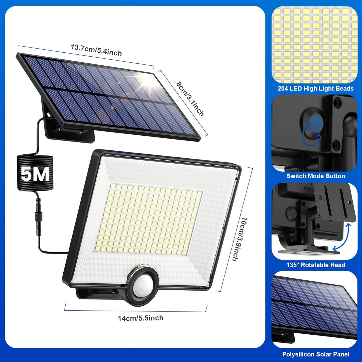 Pxwaxpy 204 LED Solar Spotlight with Motion Sensor Waterproof Light
