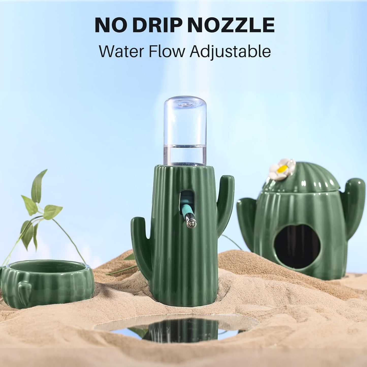 Bucatstate Ceramic Hamster Water Bottle with Stand, 120ml, Green