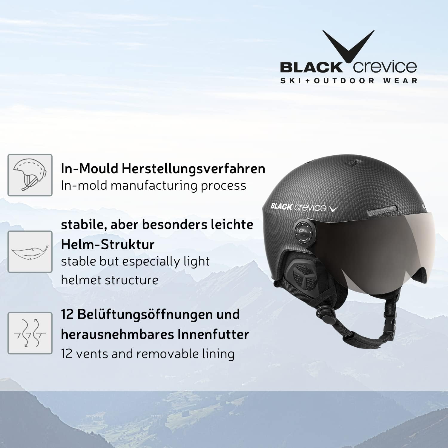 Black Crevice Arlberg Ski Helmet with Dual Visor