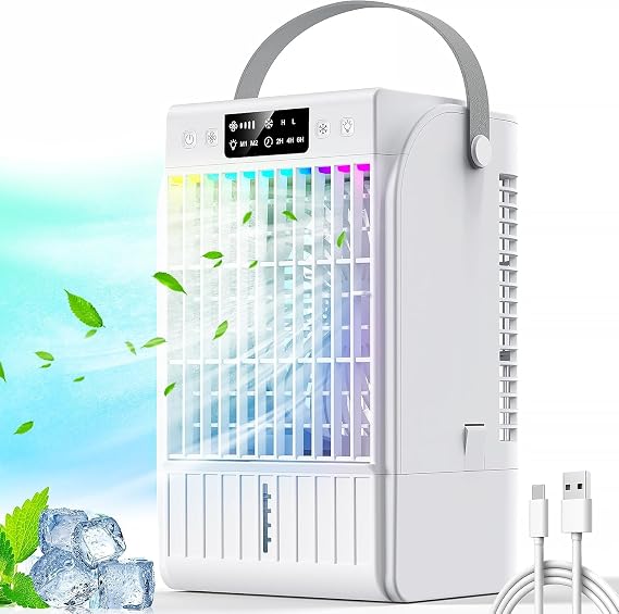 BAPOLE Portable Air Conditioner 1500 ml Evaporative Cooler 4 Speeds 2 Modes USB White