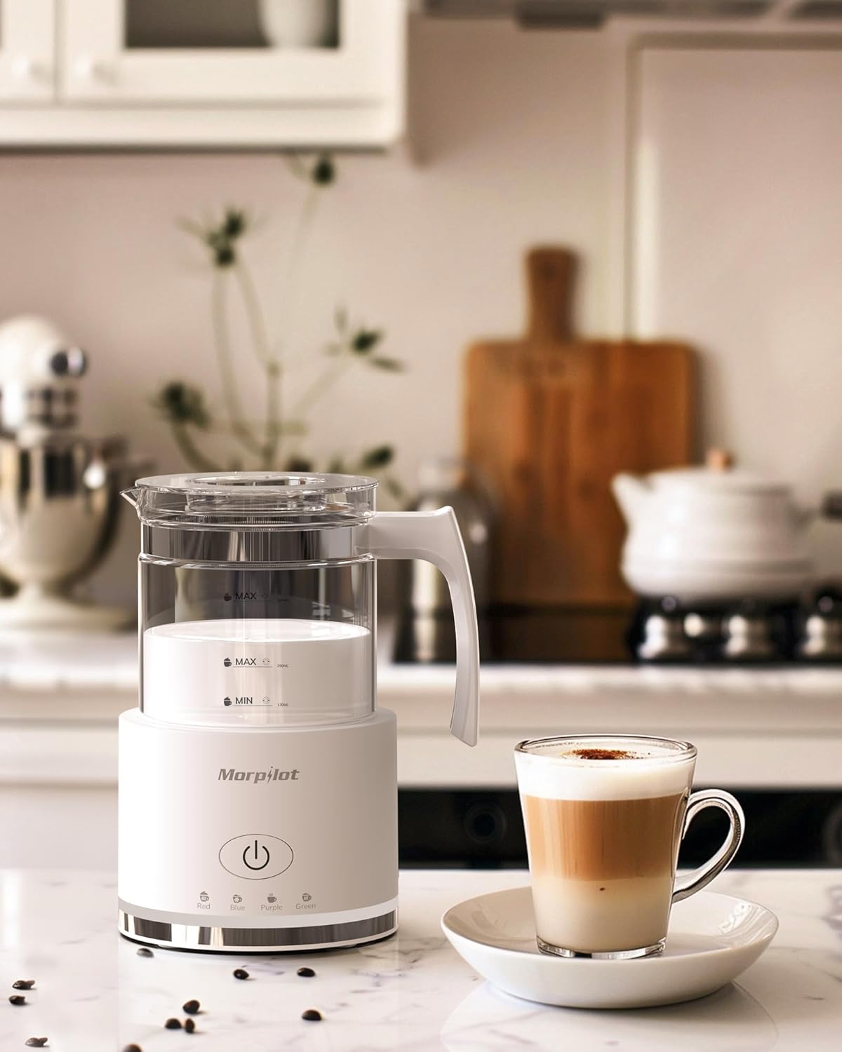 Morpilot Electric Glass Milk Frother: 4-in-1 Function, 500ml for Coffee & Lattes