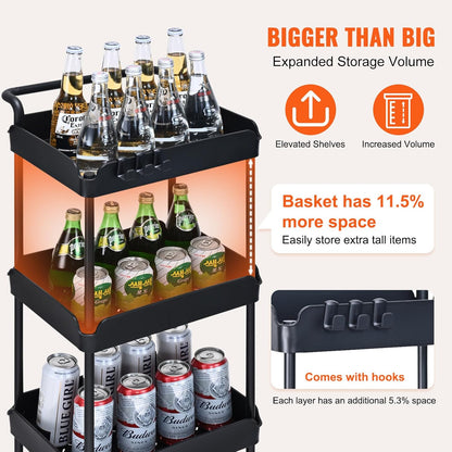 VEVOR 4-Tier Rolling Utility Cart with Lockable Wheels – Black