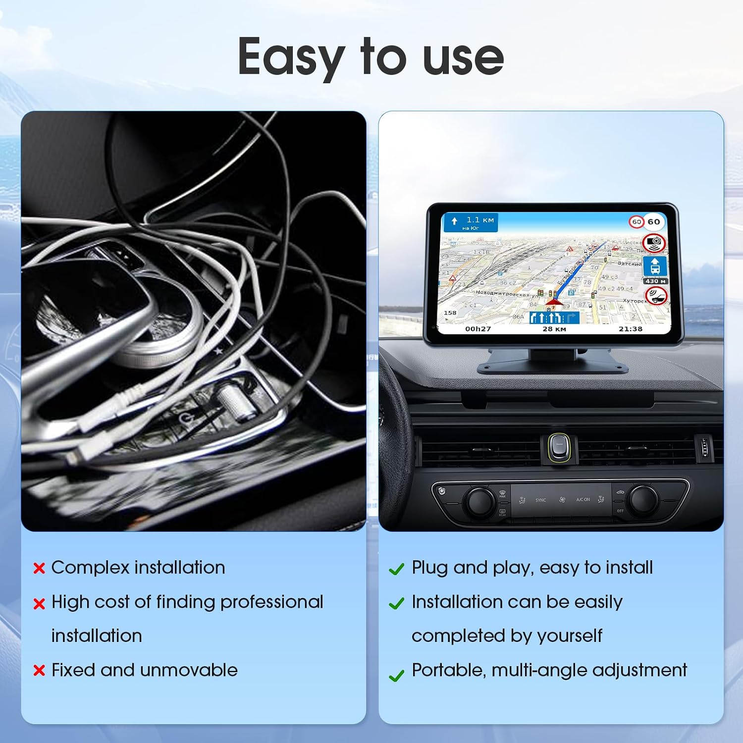 Haudio 7 Inch Wireless Portable Carplay Screen with 1080P Backup Camera Bluetooth