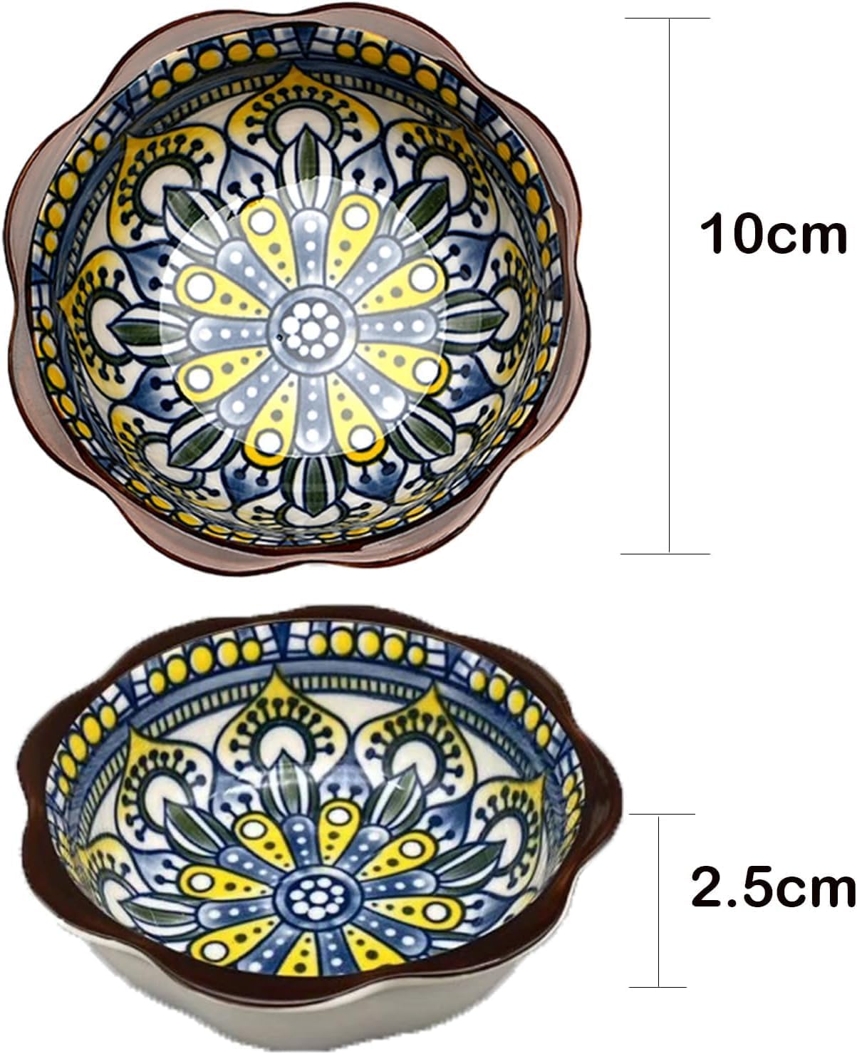 6-Piece Porcelain Snack Bowls Set – 70ml Boho Soy Sauce Bowls