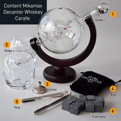 Mikamax Globe Decanter with Two Glasses, 850ml Airtight Carafe - Gomix Brands Outlet