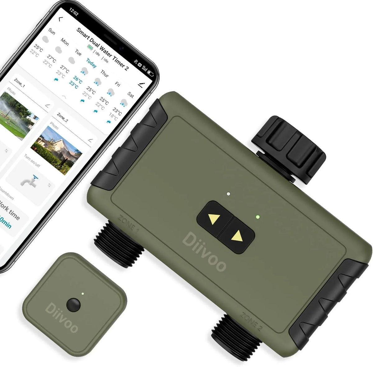 Diivoo Green WiFi Sprinkler Timer 2-Zone Smart Garden Watering - Gomix Brands Outlet
