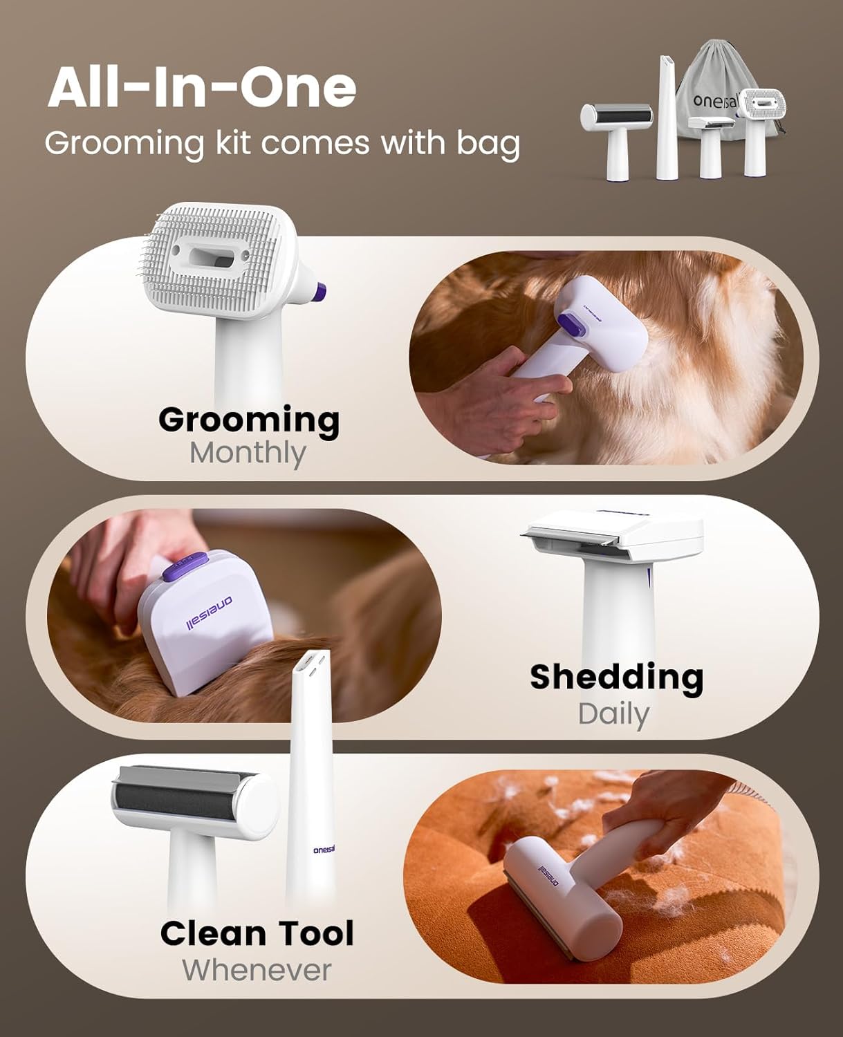 oneisall LM5 Low Noise Pet Grooming Vacuum with 1.5L Dust Cup